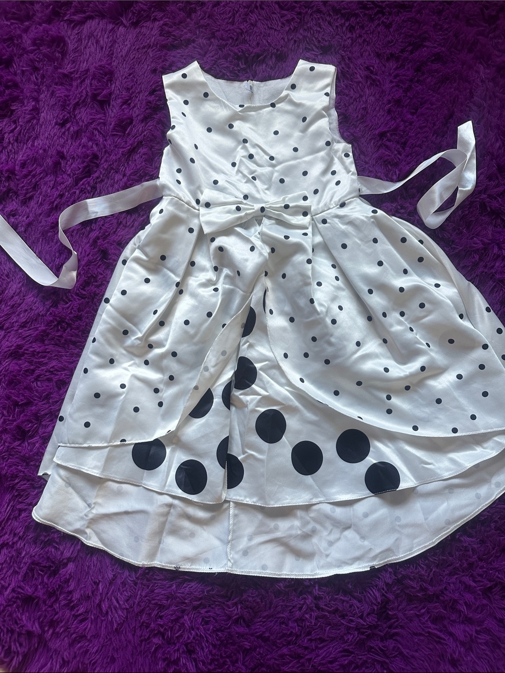 Source Unknown White and Black Polka Dot Formal Girls Dress